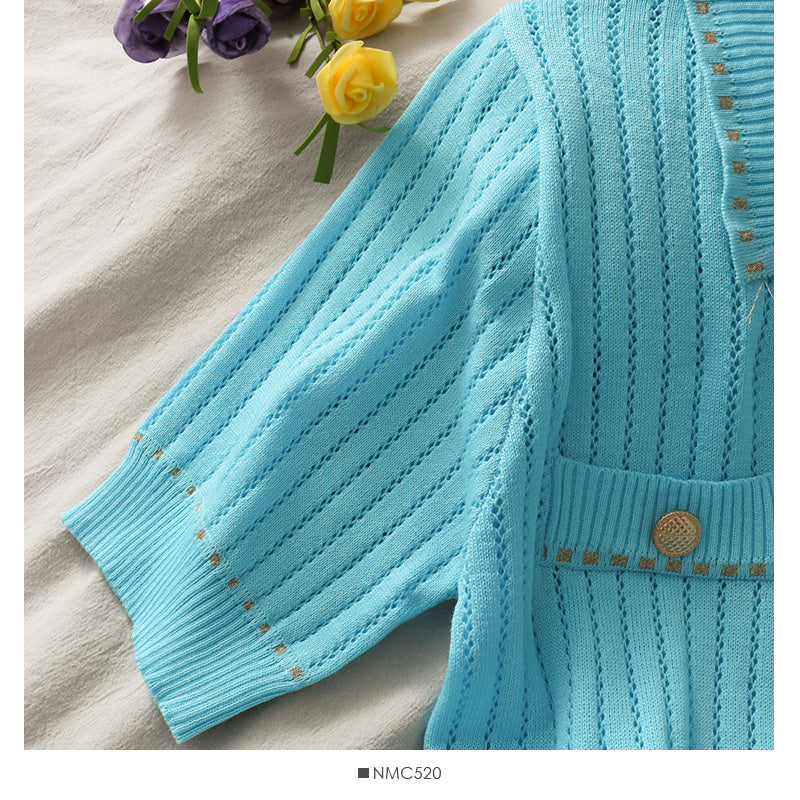 Hong Kong Style Polo Collar Single-breasted Golden Dot Slim Top Women