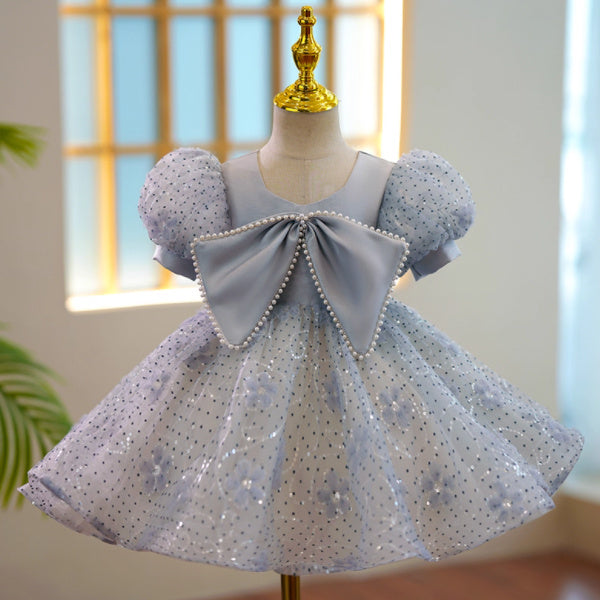Girl's Blue Grenadine Big Bow Princess Dress