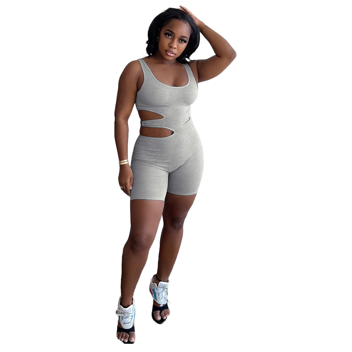 Combinaison moulante marron sans manches style streetwear d'été