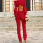 Women's Straight Round Neck Long Sleeve Backless Slim Fit Jumpsuit