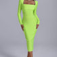 Long Sleeve Square-neck Elegant Slim-fit Dress