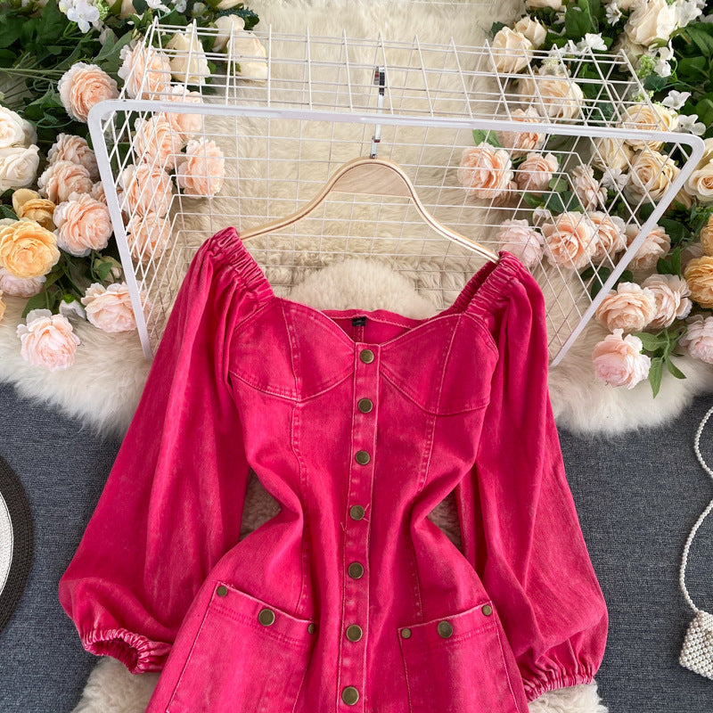 Jean court slim vintage à simple boutonnage