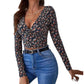 Women's Printed V-neck Top Long Sleeve