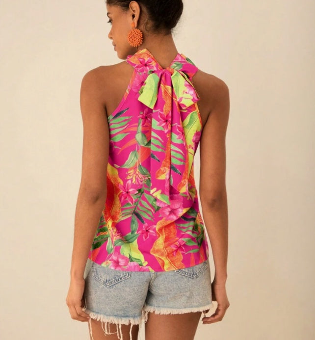 Tropical Plant Printed Women's Tight Fitting Vest