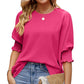 Women's Loose T-shirt With Elastic Sleeves Solid Color Outfit Fashion Tops Clothes