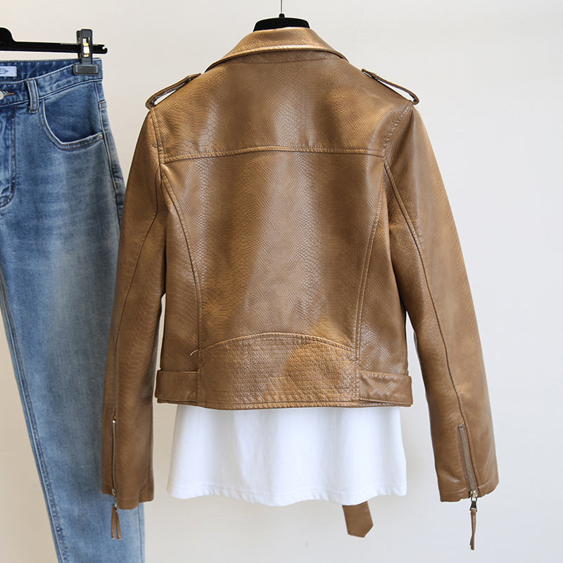 Veste courte en cuir pour femme printemps-automne