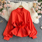 Ruffled Waist Temperament All-match Ladies Shirt Trend