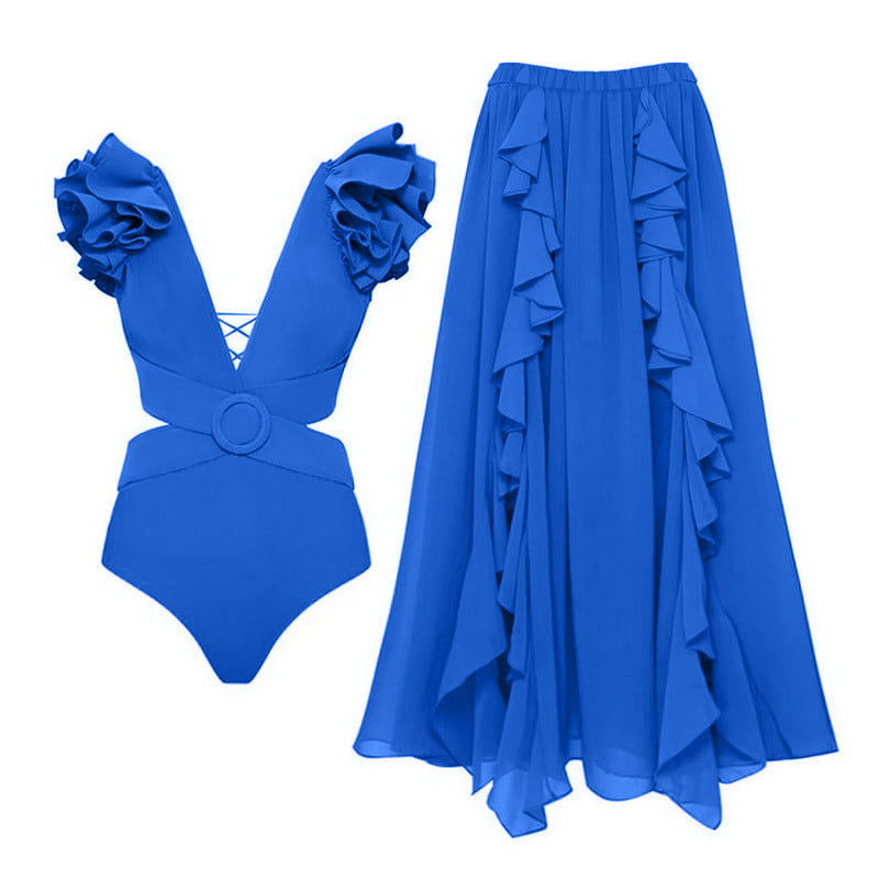 One-piece Women's Solid Color Covering Belly Thin Backless Swimsuit