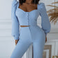 Casual Palace Style Bishop Sleeves Top Bell-bottom Pants Suit