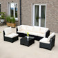 Selling Seven-Piece Sofa Set Table With Sofa Chair Black PE Rattan Outdoor New Design Furniture 7-JH002 Box 3-1-2-3 With White Color Cushion