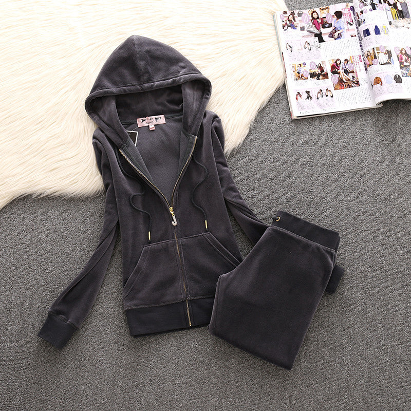 Pure Color Small Feet Plus Size Velvet Women's Casual Suit