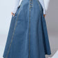 Retro Style Fashionable Large Swing Design Single-breasted Denim Skirt
