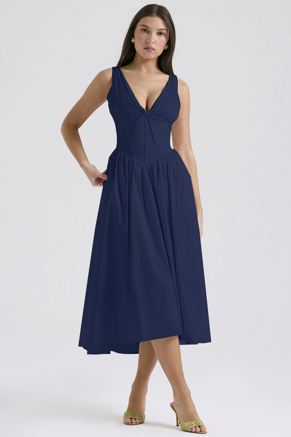 Robe longue à bretelles coupe ajustée, imprimé mode style européen et américain