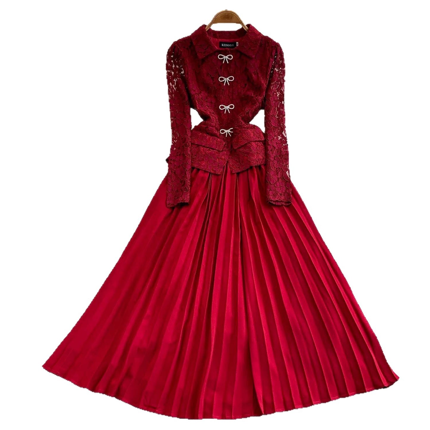 French Chic Lace-Patchwork Notch-Neckline Formal Dress
