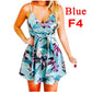 Women's V-Neck Sling Sleeveless Backless Bandage Print Swing Dress