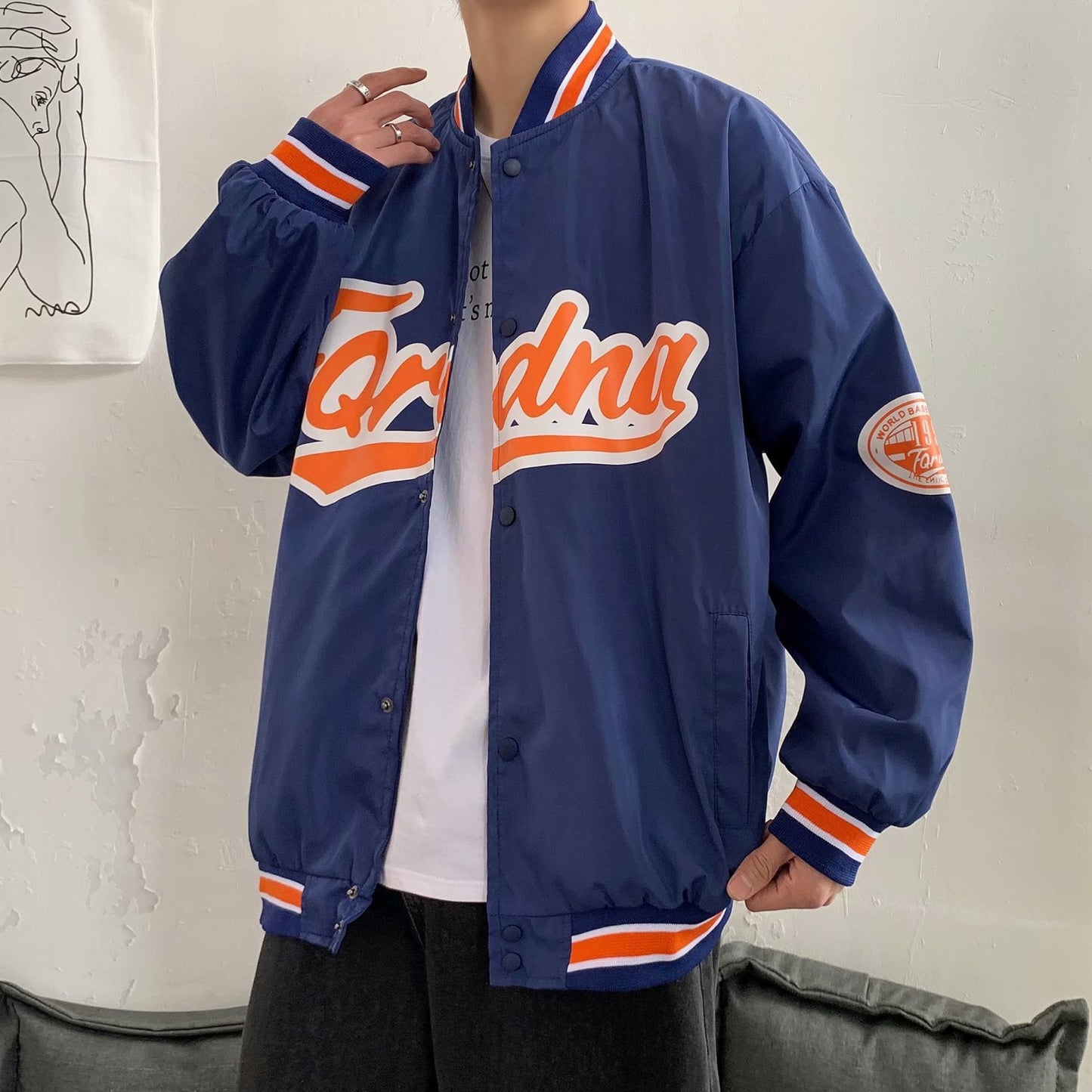 Baseball Uniform Men's Trendy Loose Casual Color Blocking Jacket