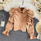 Elegant Retro  Style Puff Sleeve Top