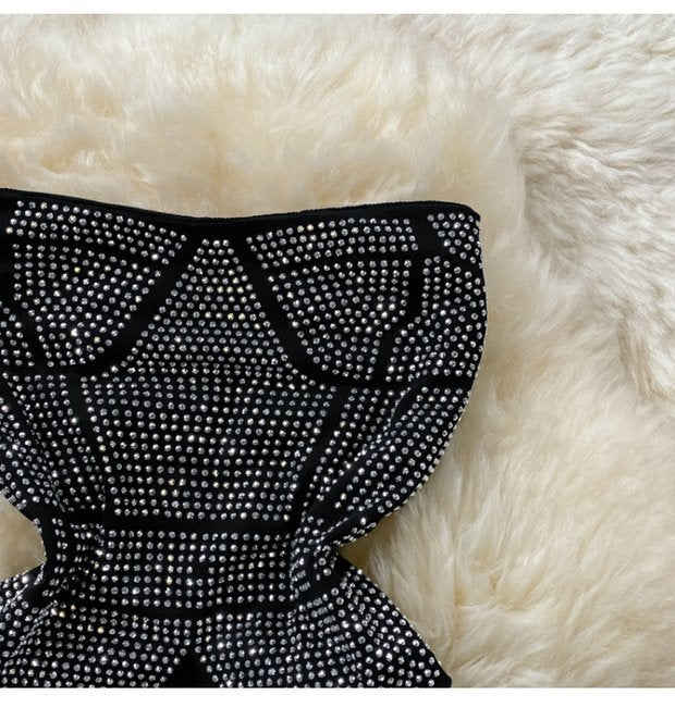 Ensemble deux pièces sexy à volants et strass pour fille sexy