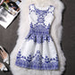 Womens Crew-Neck Sleeveless Jacquard Printed Dress