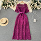 Round Neck Long Sleeve Lace Short Sleeve Crocheted Waist-slimming Long Dress