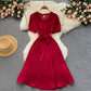 Fashionable Waist-cinching Tie-front Slimming Solid-color Minimalist Dress