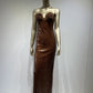 Robe à bretelles marron à paillettes pour banquet dans la rue principale