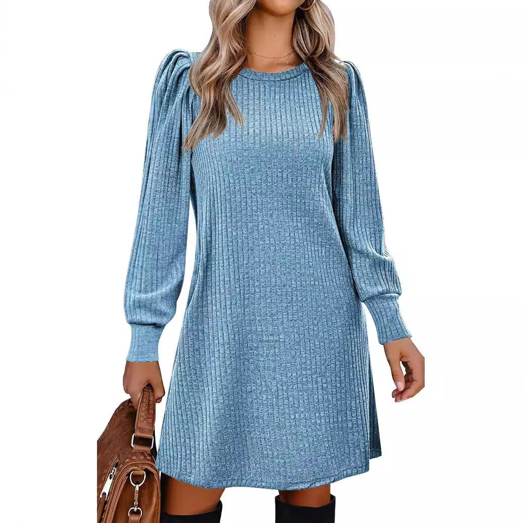 Robe ample décontractée en tricot à manches bouffantes pour femmes, mode européenne et américaine