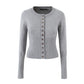 Slim Breasted Knitted Cardigan High Waist Leather Ring Pleated Skirt