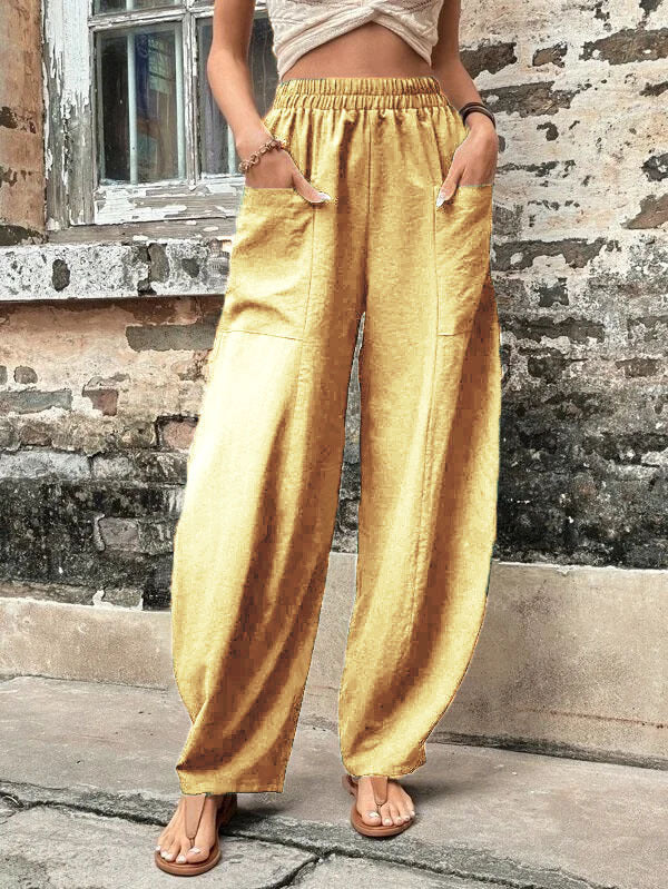 Pantalon sarouel pour femme avec poches, taille haute, décontracté, pour la plage, ample, pour l'été