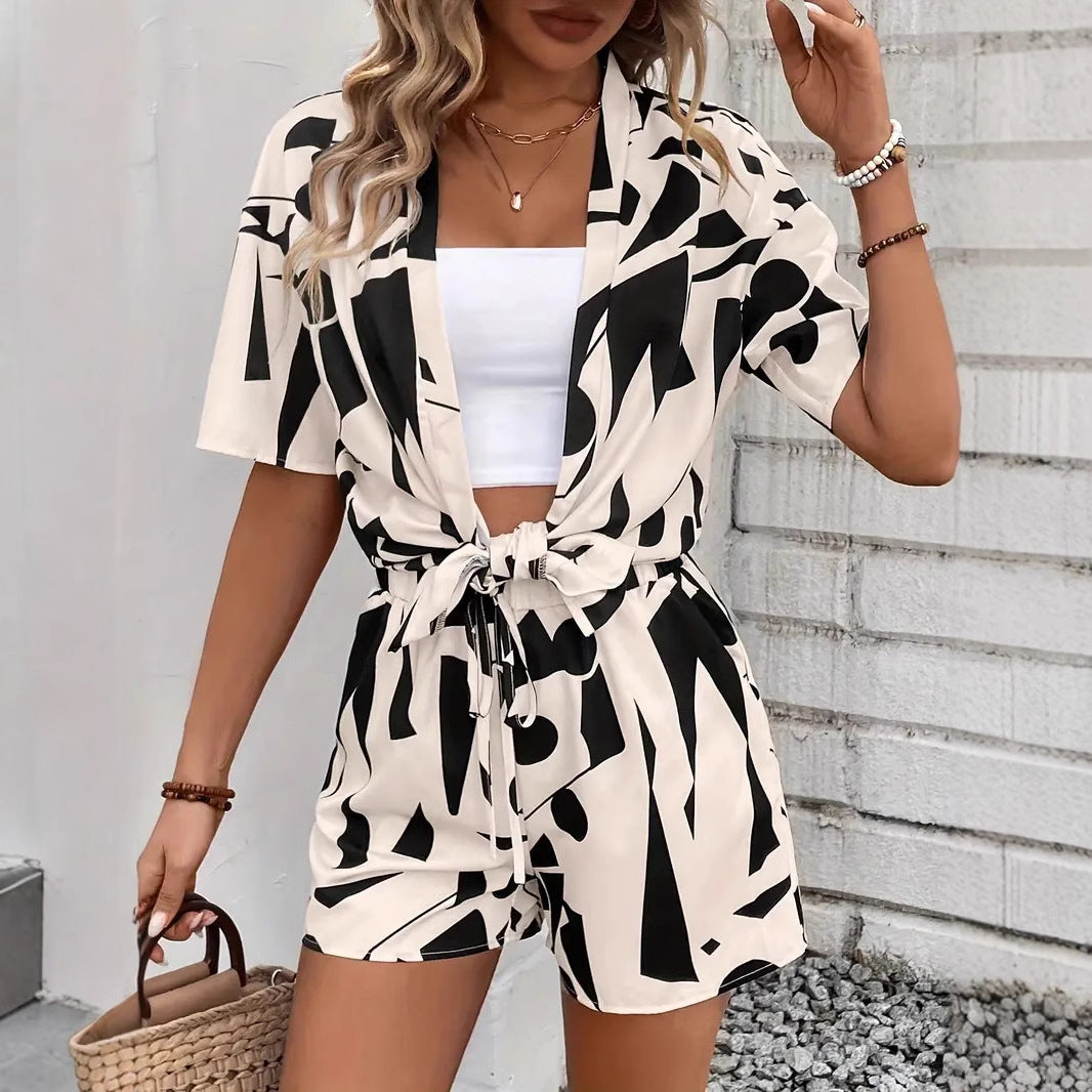 Printed Set Loose-fitting Shirt And Shorts Two-piece