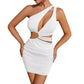 Robe sans manches à col diagonal, découpe sexy, coutures fourreau