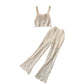 Square Collar Vest Short Top High Waist Sheath Hollow Design Sense Bell-bottom Pants Two-piece Set