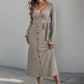V-neck Solid Color Button Lace-up A- Hem Knitted Dress