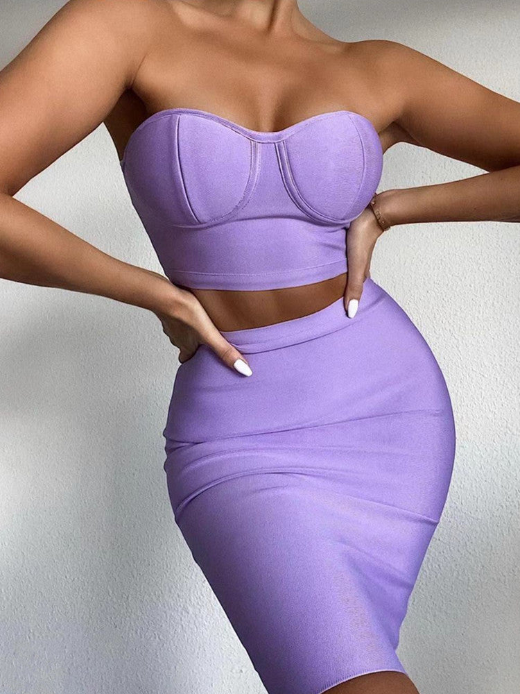 Tube Top High Waist Short Skirt Two-piece Set