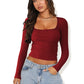 Slimming Slim Lace Stitching Top U-neck Bottoming Shirt
