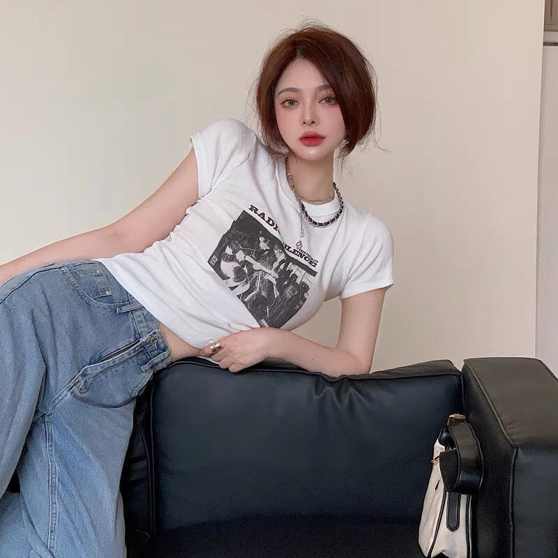 Short Sleeved Letter Printed Women's Top T-shirt