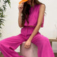 Solid Color Round Neck Sleeveless Vest Top And Trousers