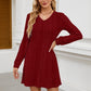 V-neck Pocket Sunken Stripe Brushed Long Sleeve Leisure Dress