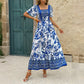 Holiday Floral Print A- Line Dress Women's Clothing