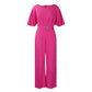 Fashion Round Neck Solid Color High Waist Plus Size African Wide Leg Jumpsuit