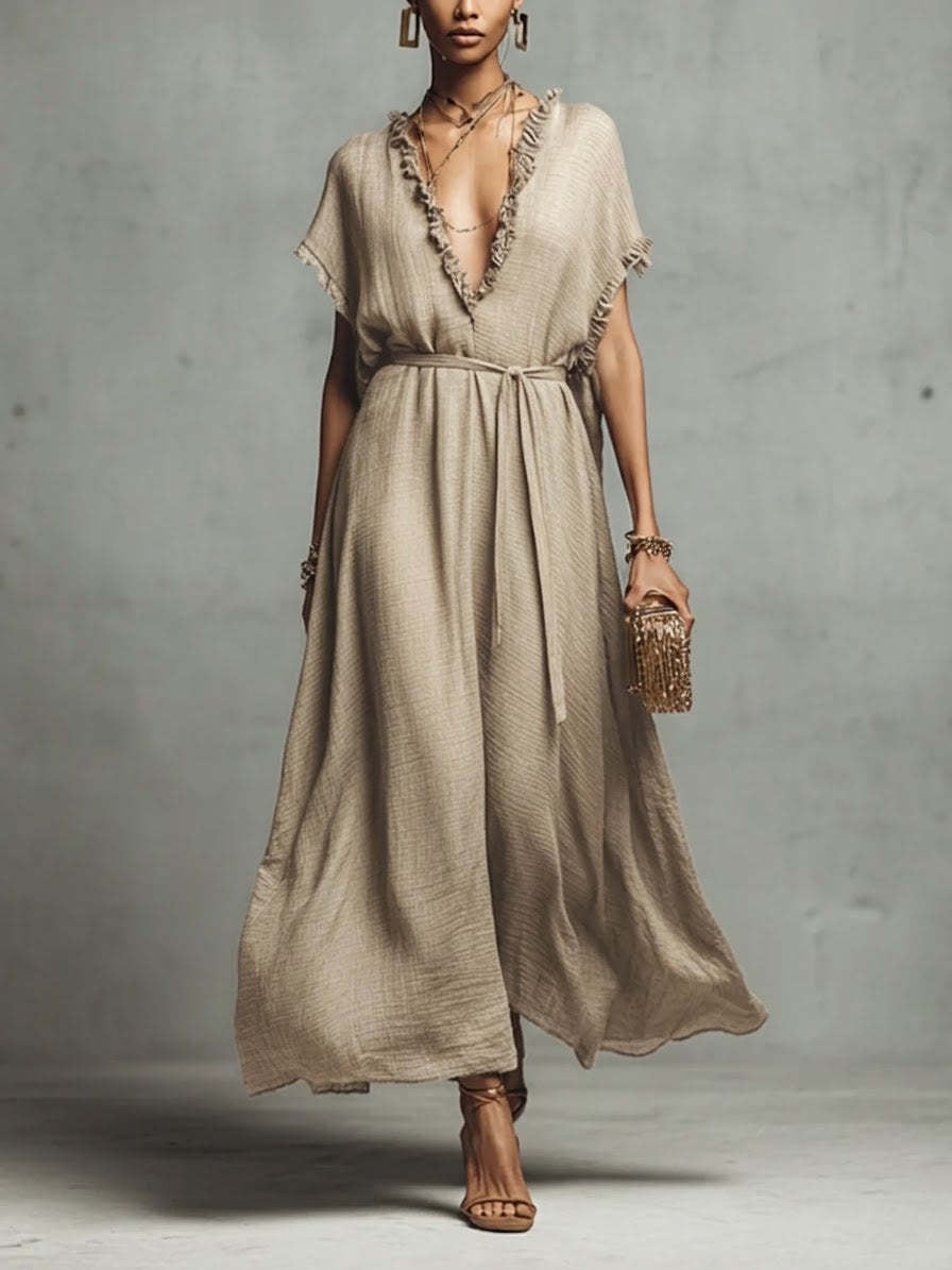Loose-fit V-neck Casual Chic Womens Dress