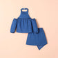 Solid Color 3D Floral Top And Skirt Two-Piece Set