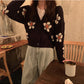 Interesting Flower Knitted Small Cardigan Jacket Preppy Style
