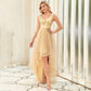 Plus Size Deep V Sequined Front Short Back Long Mesh Evening Dress