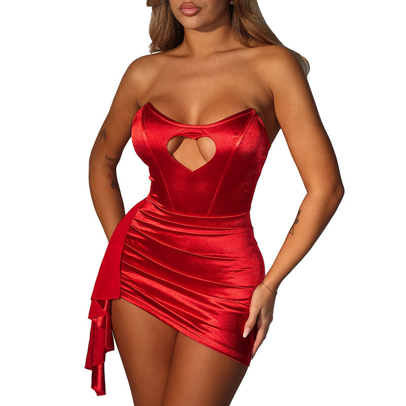 Womens Heart-Shaped Rhinestone Strapless Dress