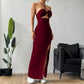 Womens Solid-Color Casual Halterneck Slim-Fit Dress