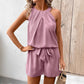 Summer Womens Two-piece Set Halterneck Vest And Shorts