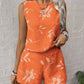 Womens Fashion Striped Printed Sleeveless Tank Top And Shorts Set