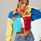 Personalized American-style Colorful Street Denim Short Top For Women