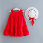 Robe d'été sans manches à col rond pour filles, couleur unie